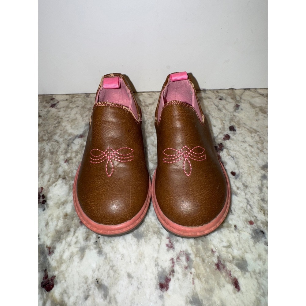 Western Chief Kids Brown Pink Butterfly Stitch Slip On Shoes Toddler Size 3